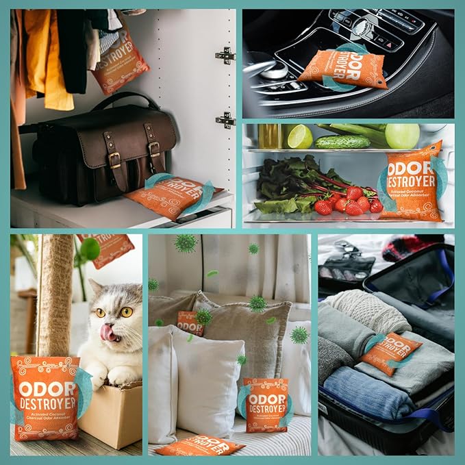 Sunlight® Activated Charcoal Odor Absorber for Home, Odor Eliminator for Strong Odor, Closet deodorizer, Car Air Purifier, Car Smoke Odor Eliminator, better than Bamboo Charcoal Bag 10 Pack, 100g Each