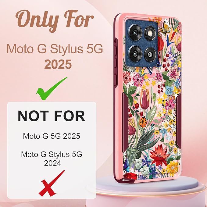 for Moto G Stylus 2025 Case - Compatible with MagSafe Women Cute Girls Magnetic Phone Cover Girly Pretty Floral Flower Heavy Duty Shockproof Design for Motorola Moto G Stylus 5G 2025 Cases