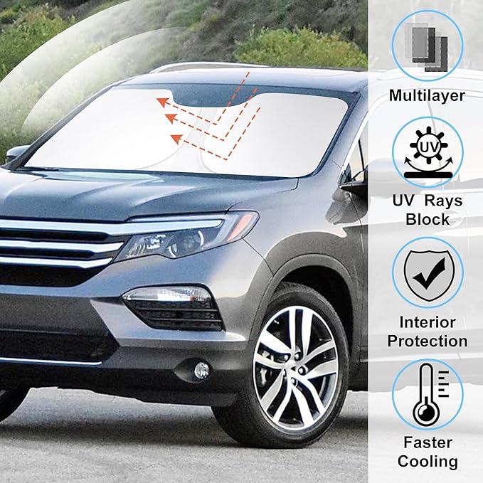 Windshield Sun Shade Custom Fit for 2009-2015 Honda Pilot SUV Accessories Foldable Sunshade Sun Blocker Protect Car from Sun Rays & Heat Damage Keep Car Cooler