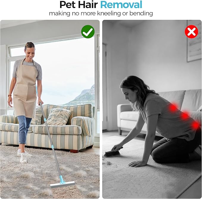 Carpet Rake for Pet Hair Removal, 2026 Upgraded Reusable Pet Hair Remover Broom, 54’’ Adjustable Long Handle Dog & Cat Carpet Rake,2 Pcs Carpet Brush Rake for Rugs, Mats, Couch, Furniture