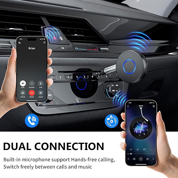 SONRU Bluetooth Aux Adapter for Car, Wireless Audio Receiver, Portable Hands-Free Kit with RCA AUX 3.5mm for Home/Car Stereo Music Streaming Sound System