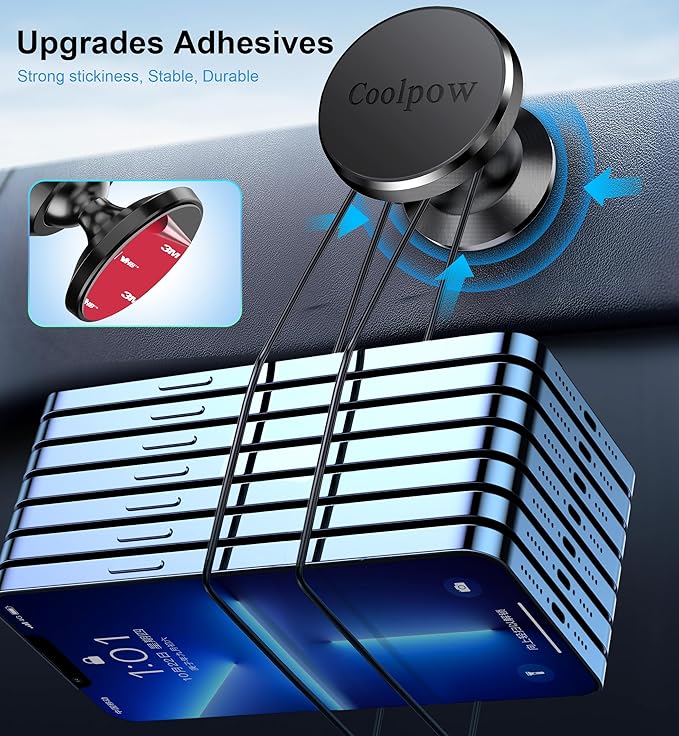 Coolpow【2 Packs 】Magnetic Phone Holder for car【Strong Magnet】phone holders for your car phone holder Mount for Car【4 Metal Plate】Universal Dash cell phone car mount for iphone Samsung car accessories