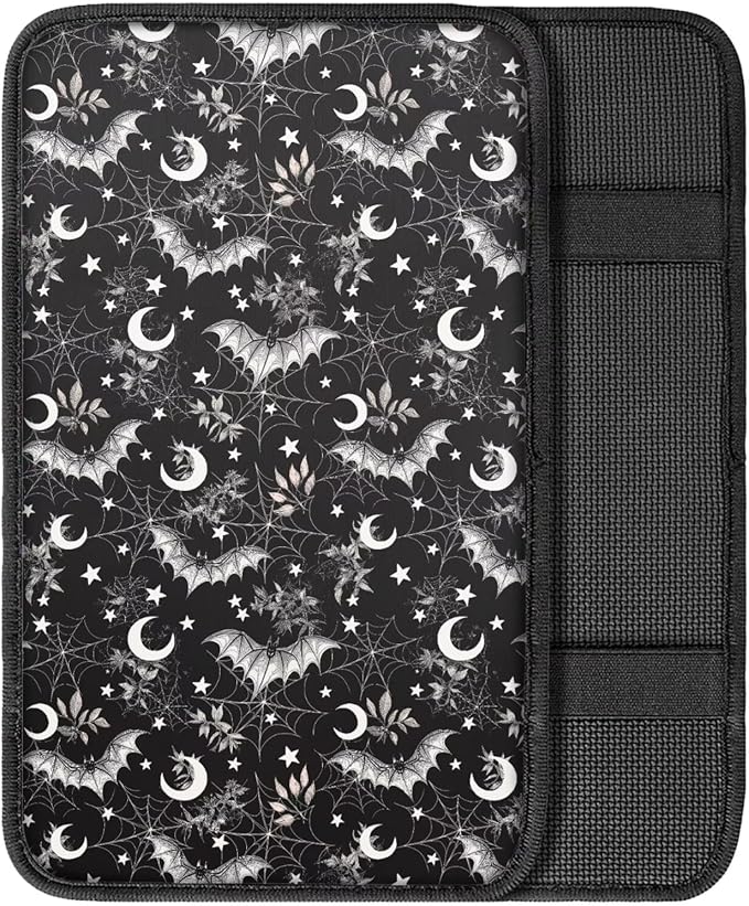 Dreaweet Starry Sky Bat Center Console Cover Halloween Car Accessories Interior Universal Middle Console Covers for SUV Truck Comfort Anti Slip Arm Rest for Car Armrest Storage Box Mat
