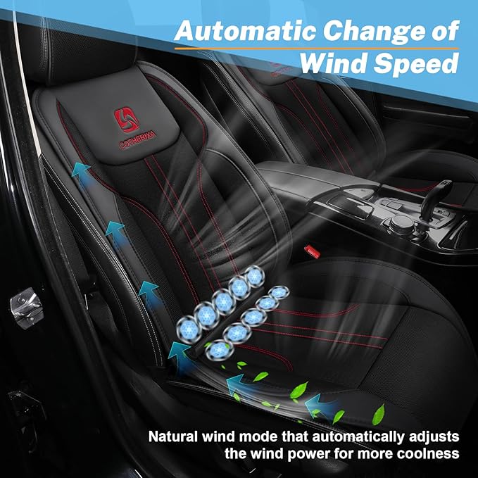 Cooling Car Seat Cushion Front Seat,12V&24V Cooling Seat Cover for Cars with 10 Fans,Rapid Cooling with Automatic Start and Pause Seat Cushion (Black)