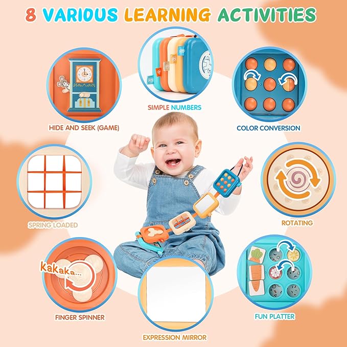 Busy Board for 1 Year Old, Travel Toys for Toddler 1-3 on Plane Car, Montessori Busy Board Busy Cube, Toys for 1 Year Old Boy Girl, Easter Basket Stuffers for Toddler