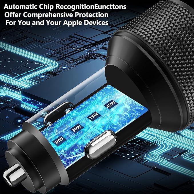 USB C Car Charger, Stuffcool 90W Dual USB-C & USB-A Car Power Adapter 4-Port PD/QC Type C Fast Charge Cigarette Lighter Carplay Charger for iPhone 17 17 Pro Max 16 15 14 13 12 11/Galaxy S26 S25/Pixel