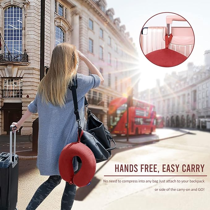Fabuday Neck Pillows for Travel - Airplane Pillow for Long Flight with Attachable Snap Strap Washable Cover, Memory Foam Travel Rest Pillow for Airplanes, Plane, Neck Support for Adults Red
