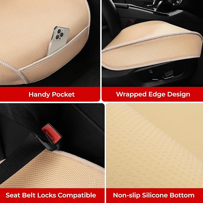 2pcs All-Season Car Seat Wraps Khaki - Breathable Car Seat Covers with Anti Slip Bottom - Durable Auto Seat Cushions Universal Fit for Vehicles Cars SUV Trucks Front Seats