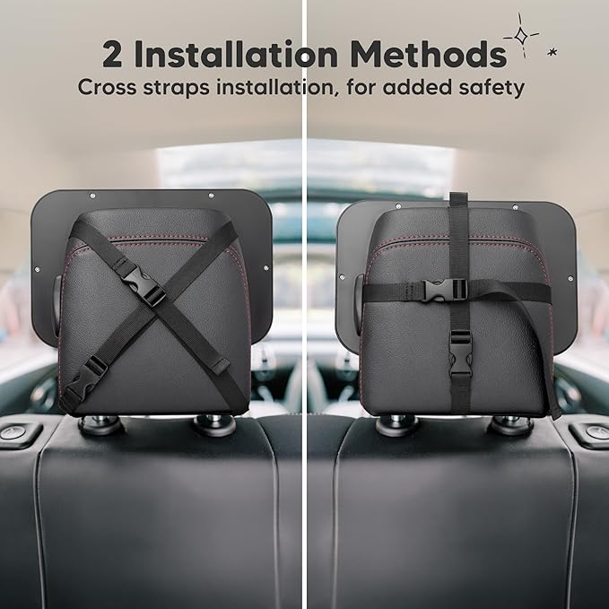 KeaBabies Baby Car Seat Mirror - Wide Shatterproof Backseat Infant Car Mirror for Baby Rear Facing, Crystal Clear View, Travel Accessories, Easy Install & Adjust for Removable Headrest (Matte Black)
