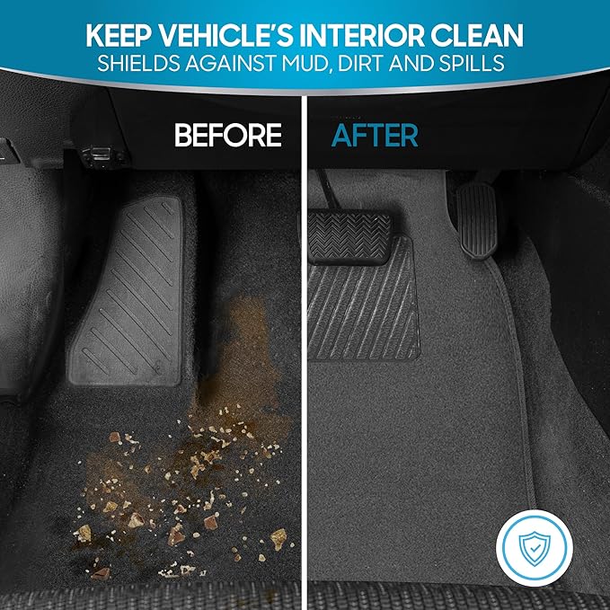 BDK Premium Charcoal Carpet Floor Mats for Cars - Universal Fit Interior 4-Piece Car Mats Full Set with Vinyl Heel Pad Protector - Cute Car Accessories Interior Floor Covers for SUVs & Trucks