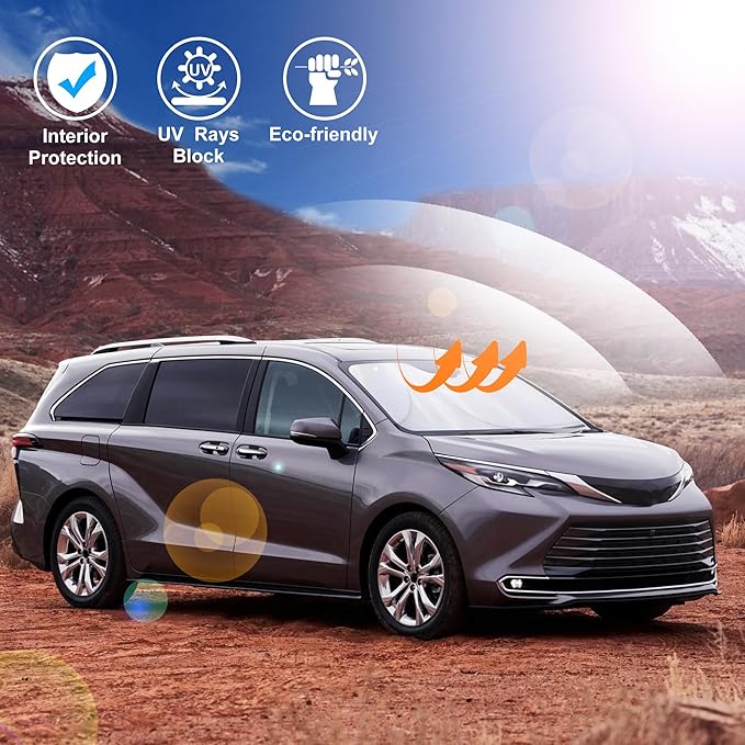 Windshield Sun Shade Fit for 2021 2022 2023 2024 2025 2026 Toyota Sienna Mini Van Accessories Front Window Sunshade Keeps Your Car Cooler