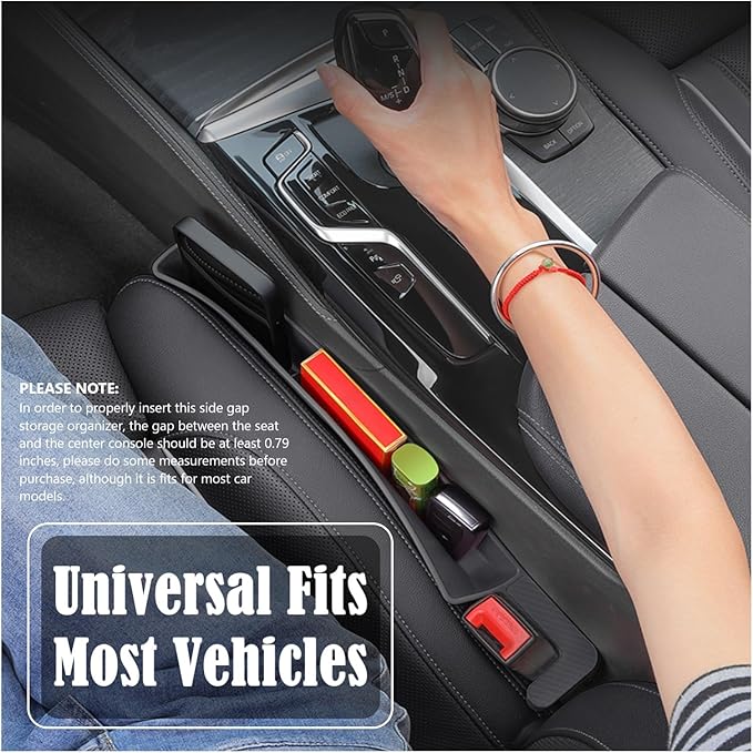 Car Seat Gap Filler Organizer, Auto Side Seat Gap Storage Box for Your Cars, Trucks 2 Pack, Universal Car Accessories Gap Filler Organizer to Fill the Gap Space Between the Console and Seats, Black