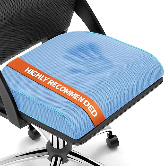 XLarge Seat Cushion, Memory Foam Cushion for Long Sitting Hours on Office Chair, Home & Car, Non-Slip Chair Pad for Relieving Back & Sciatica & Hip & Coccyx Pain (Light Blue)