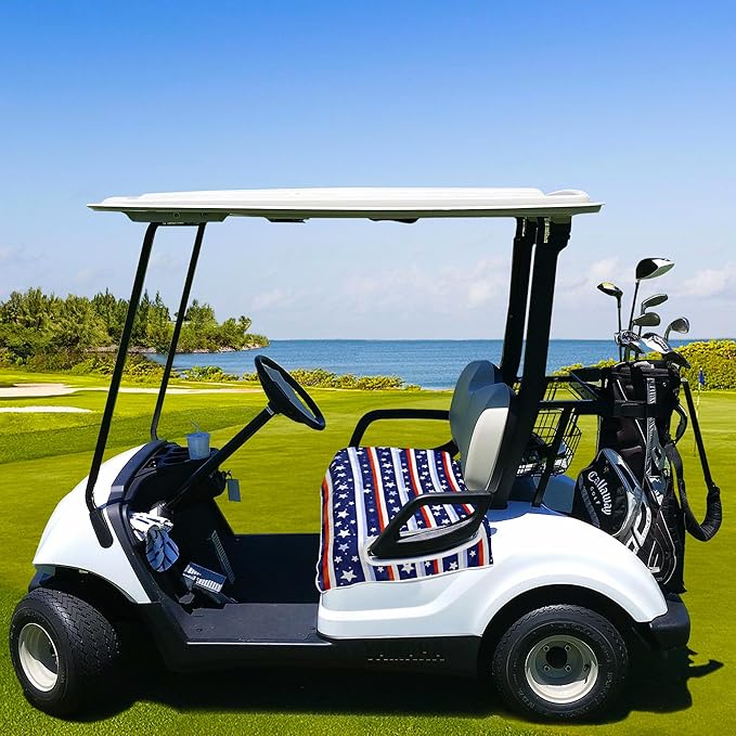 YOKYHOM American Flag Golf Cart Seat Covers for 2/4-Seater, Patriotic USA Seat Towel Blanket Keeps Seats Cool & Clean for Summer, Microfiber Fits EZGO, Club Car, Yamaha, 51"x31"