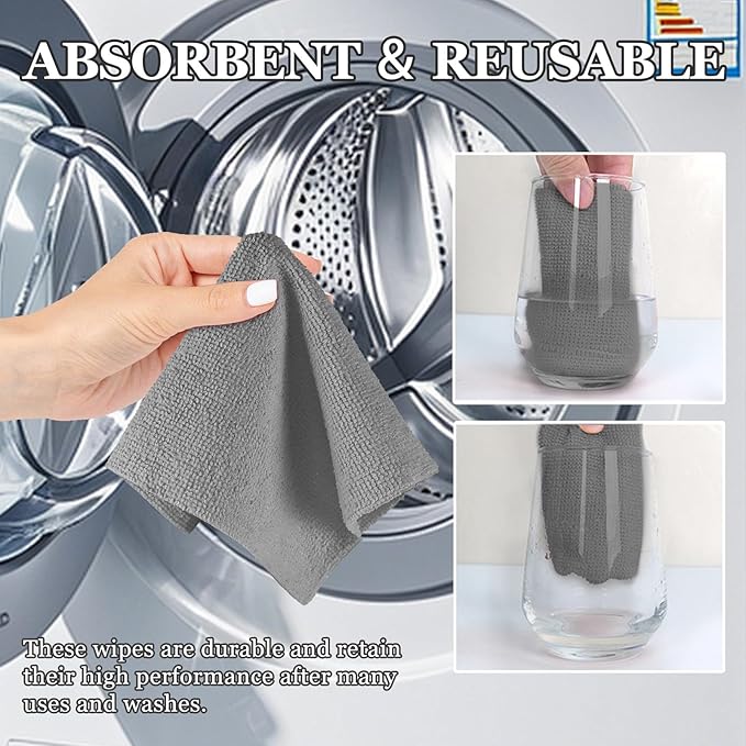 wuyaoyao 50PCS Microfiber Cleaning Cloth Roll, 10"×10" Tear Away Microfiber Towels, Reusable Washable Cloth Paper Towels, Multi-Purpose Cleaning Rags for Car Home Kitchen Garage Shop (Gray)
