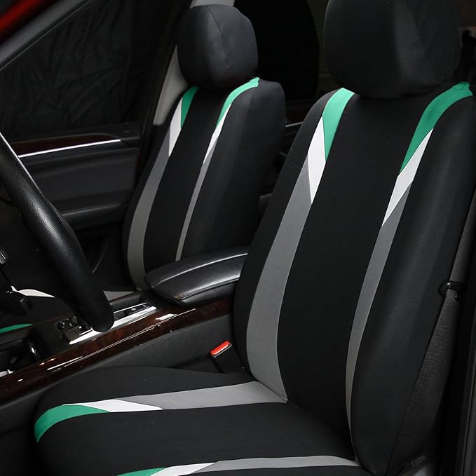 FH Group Car Seat Covers Premium Modernistic Flat Cloth Car Seat Covers Front Seats Only Mint Black, Airbag Compatible Universal Fit Interior Accessories Cars Trucks SUV Car Accessories Protector