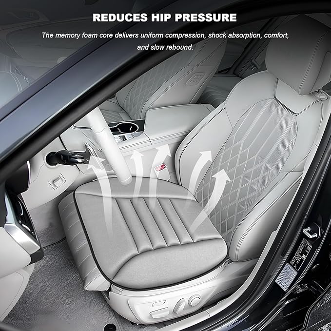 Car Seat Cushion, Breathable Driver Seat Protector with 1.2" Thick Comfortable Memory Foam, Universal Non-Slip Chair Pillow Pressure Relief Cushion Pad for Car Home Office (Gray)