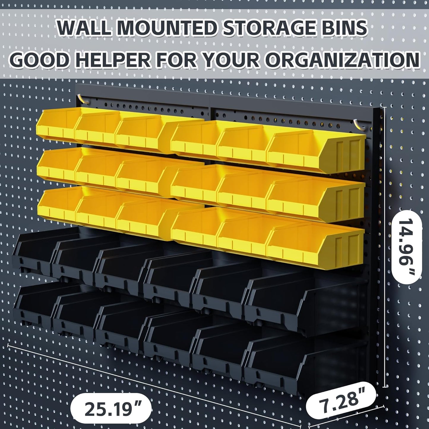 KJE 30PCS Wall Mounted Storage Bins, Plastic Tool Organizer for Garage Storage, Screws, Nuts, Bolts, Small Hardware Parts -Black, Yellow
