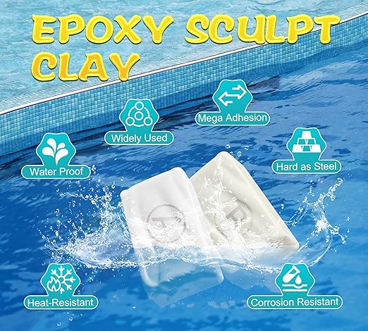 Pool Putty 12oz - 2 Part Epoxy Putty for Leaks Underwater or Above, Fast Repair Crack, Leak - Pool Sealant Filler for Fixing Tile, Concrete, Cement, Wood, Plastic Etc, Be Sanded, Drilled ＆ Painted