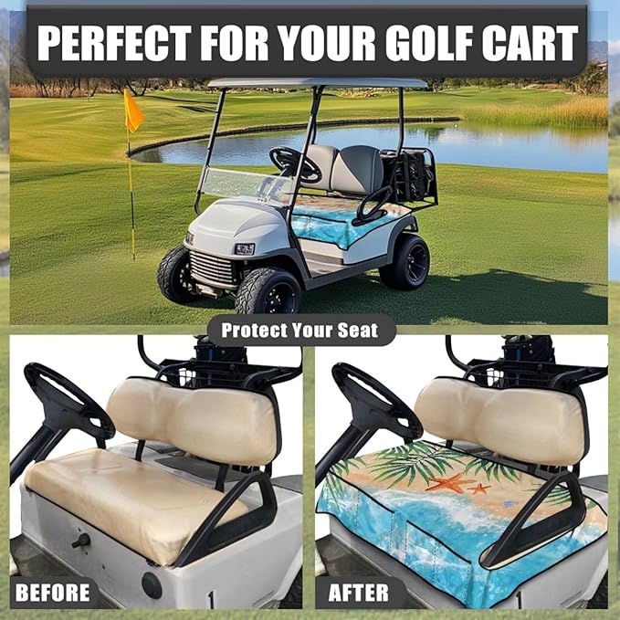 Biyejit Golf Cart Seat Covers with 4 Pockets Golf Cart Seat Towel Blanket Fits 2-Seat Golf Carts, Golf Cart Accessories