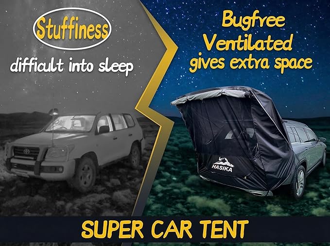 Hasika SUV Tailgate Tent - Universal Car Camping Awning, 3000mm Waterproof & UPF 50+ - Portable Hatchback Tent Privacy Shelter for SUV, CUV, Minivan - Easy Setup Road Trip Essentials Black Large