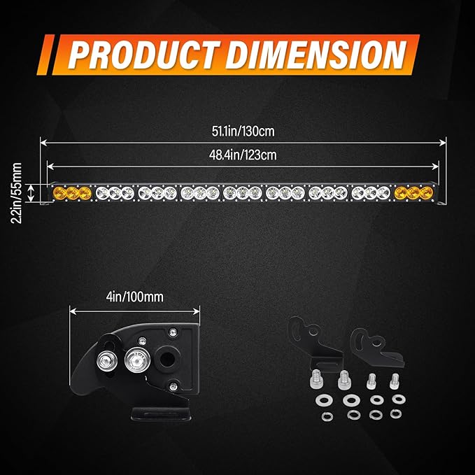 AUXTINGS 49 inch Single Row Dual Color LED Light Bar 270W Off Road Light Bar White Amber Combo LED Work Light Truck UTV 4x4 Cars SUVs ATVs Boats Fog Driving Light with Wiring Harness kit