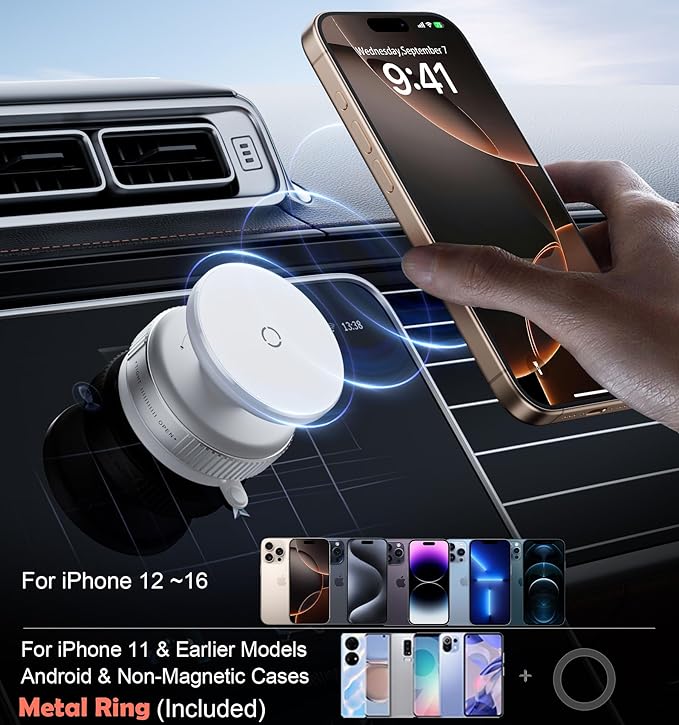 Latest Magnetic Car Phone Holder Ultra Vacuum Suction Cup Phone Mount Magnetic Car Mount Cell Phone Holder for Your Car Accessories for iPhone 15 14 13 12 Android (White)