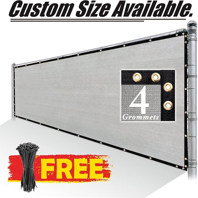 Royal Shade Custom Size 5' x 5' Grey Fence Privacy Screen Windscreen Cover Netting Mesh Fabric Cloth - Cable Zip Ties Included (We Make Custom Size)