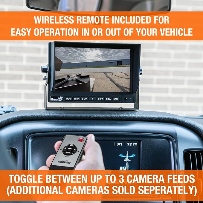 Buyers Products Rearview Backup 7 inch Camera, Rear Vehicle Observation System with Night Vision Monitor Kit for Trucks, RVs, Trailers, Vans and More, with Remote Control, 8883000, Black