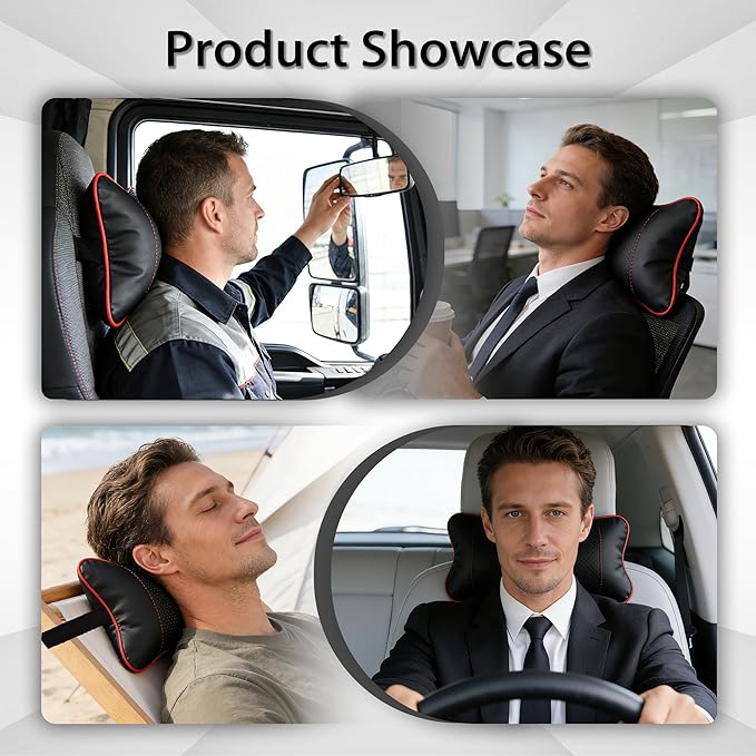 2 Pack Car Neck Pillow Soft Breathable Headrest Pillows for Driving Support, Universal Fit for Most Car Seats Decor Accessories（Black Red）