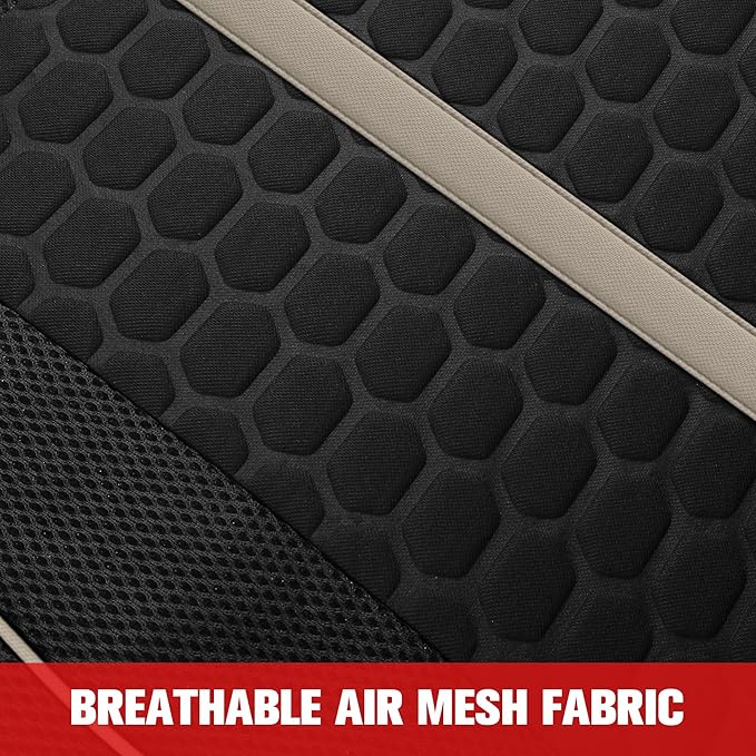 Breathable Premium Car Seat Covers Full Set，3D Air-Mesh Seat Covers for Cars，Comfortable Safety Airbag Compatible，Universal for Most Cars Sedan Truck SUV(Black/Beige)