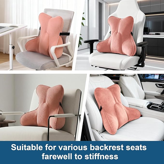 Lumbar Support Pillow (Pat. Pend) for Office Chair, Couch, Recliner & Car Seat, Ergonomic Back Support Cushion for Lower Back Pain Relief, Washable Lumbar Pillow, Blush Pink