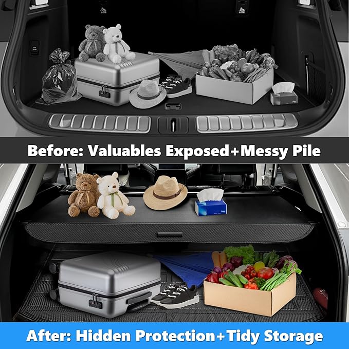 MIALUTY® Cargo Cover for 2020-2024 Toyota Highlander Retractable Trunk Cover Highlander Accessories Anti-Theft Privacy Screen,Trunk Luggage Shield Shade Carbon Fiber Texture (Original Factory Storage)
