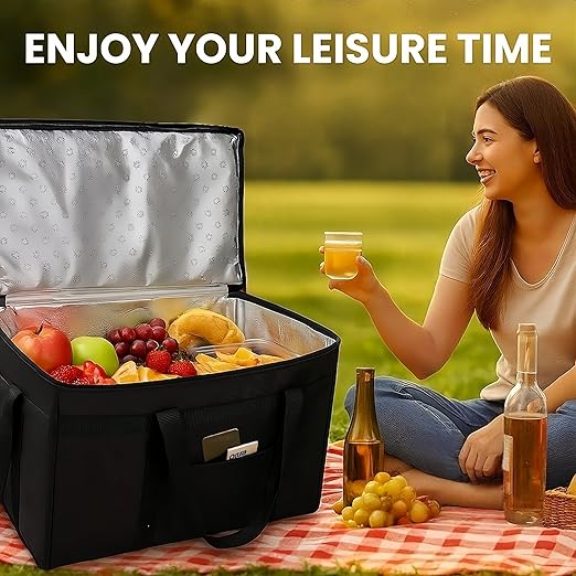Bodaon Insulated Food Delivery Bag with Included Baseboard, Heavy-Duty Thermal XXXL Cold/Hot Lunch Warmer for Delivery Drivers, Reusable Grocery Carrier for Pizza, Drinks, Camping, Commercial, Black