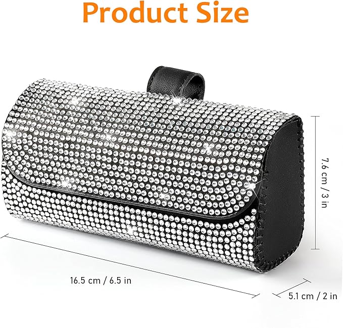 Accmor Bling Sunglasses Holder for Car Sun Visor, Sparkling Eyeglasses Car Visor Clip Storage Glasses Organizer Case, PU Leather Auto Sunglass Holder Protective Box for Truck, SUV, RV (White)