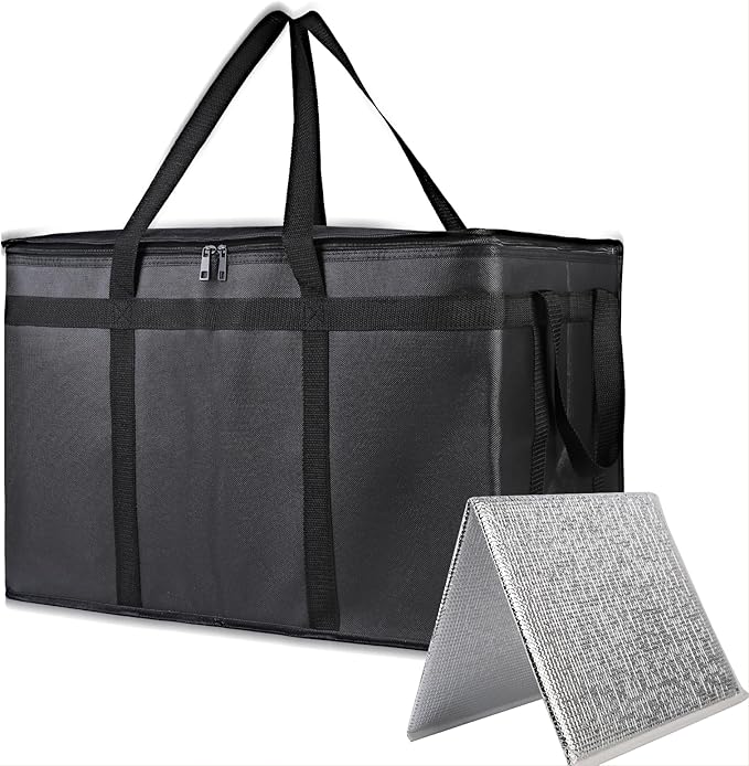 Bodaon Insulated Food Delivery Bag With Hard Bottom, XXXL Pizza Cooler Bags, Rideshare Delivery Bag, Grocery Shopping and Catering Thermal Cold/Hot Styrofoam Carrier for Travel/Car