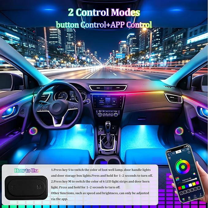 Acrylic Interior Car LED Strip Light,RGB 22 in 1 Neon Ambient Lighting Kits,Car Ambient Lighting with APP Control,LED Lights for Cars with Music Sync Dynamic Dreamcolor