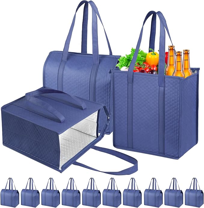 Insulated Grocery Bags with Zippered top Frozen Food Shopping Groceries Travel Insulated Tote Cooler Thermal Bags