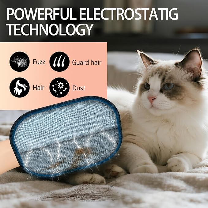 Kivori Pet Grooming Gloves, for Dogs and Cats Hair Removal Reusable Cleaning Brush Electrostatic Fur Mitts for Furniture Bedding Sofa (2PCS)