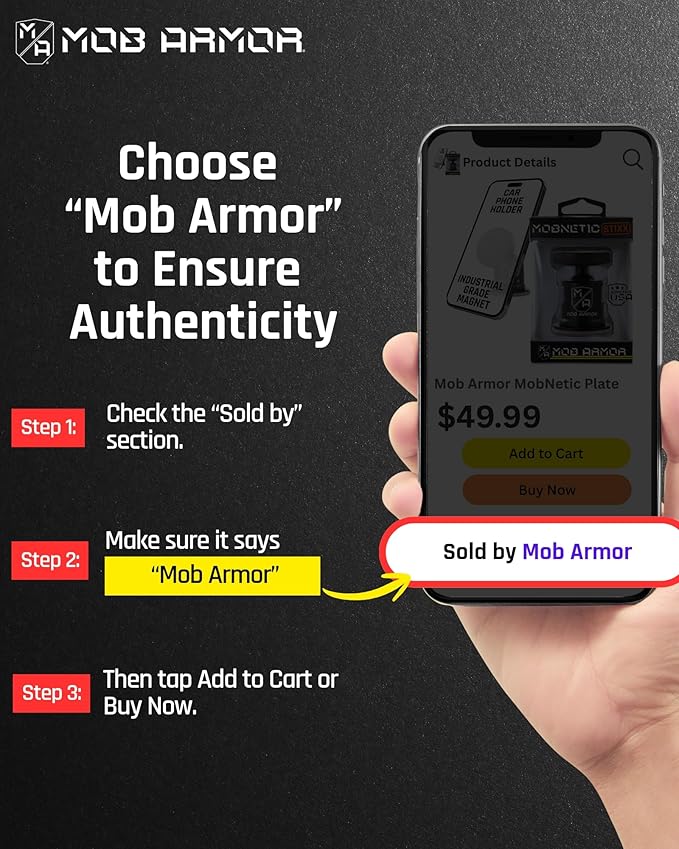 Mob Armor MobNetic Stixx - Phone Holder for Your Car, Magnetic Phone Mount for Trucks, Jeeps, and More - 90º Tilt & 360º Rotation, Compatible with iPhone & Android Smartphones