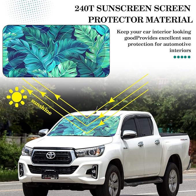 Windshield Sun Shade Foldable Car Front Window Covers for Car Accessories Sun Heat UV Rays Visor Protector Protection for Universal Cars SUV Truck(Leaf)