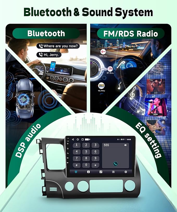 [5GHz-WiFi/Android 15] for Honda Civic 2006-2011 Wireless Carplay Android Car Stereo Support Wireless Android Auto with GPS Navigation AHD Backup Camera FM RDS Radio Receiver EQ SWC 2G+64G