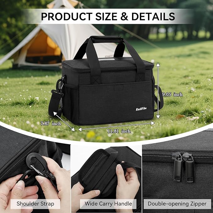 6 Cups Drink Carrier for Delivery, Reusable Cup Holder with Handle, Insulated Collapsible Drink Carrier, Adjustable Dividers, Shoulder Strap, Portable Cooler Tote Bag for Delivery, Travel, Car (Black)