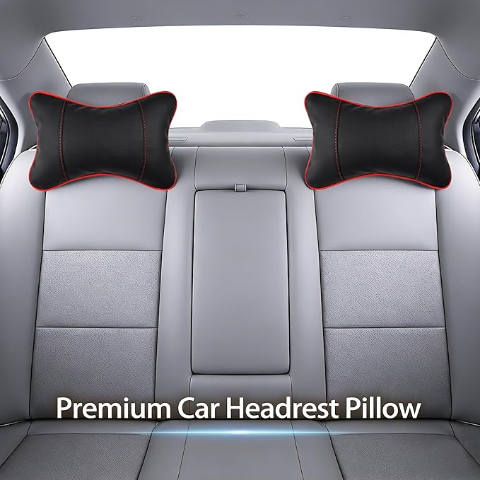 2 Pack Car Neck Pillow Soft Breathable Headrest Pillows for Driving Support, Universal Fit for Most Car Seats Decor Accessories（Black Red）