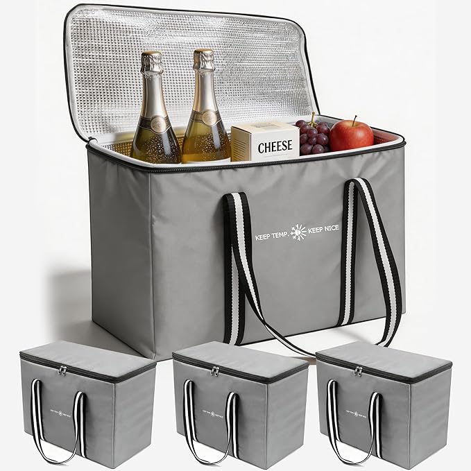 modscape Large Heavy Duty Insulated Grocery Bags–Delivery Bags with Hard Bottom Food Transport,Thermal Bags for Cold and hot Food, Collapsible Cooler for Shopping & Travel, Camping & Beach
