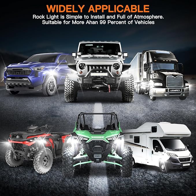 White Rock Lights,LEDMIRCY R6 LED Pure White Rock Lights 12PCS with Rocker Switch Wire Harness Kit for Trucks UTV Off Road Boat ATV Luces para Carro Super Bright High Power Light Waterproof Shockproof