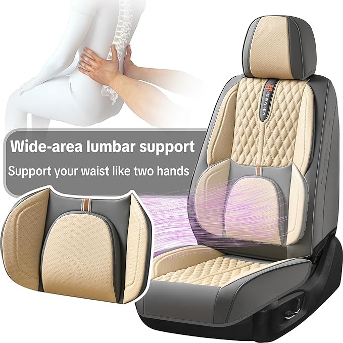 Light Taupe Car Seat Covers for Ford Bronco Sport 2021-2025 Car Seat Cover, Premium Leather, Full Set of 5 Seats, Waterproof, with Lumbar Support, Beautify Interior