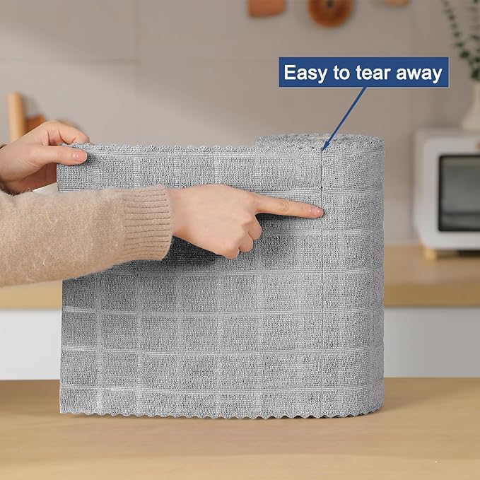 Ferdilan 80 Pack Microfiber Cleaning Cloth Roll,Lint Free Rags Paper Towels & Tear Away Reusable Towels,Washable Shop Rags,Wash Cloths Dish Rags(12" x 12") for Car Kitchen Window Garage-Light Gray