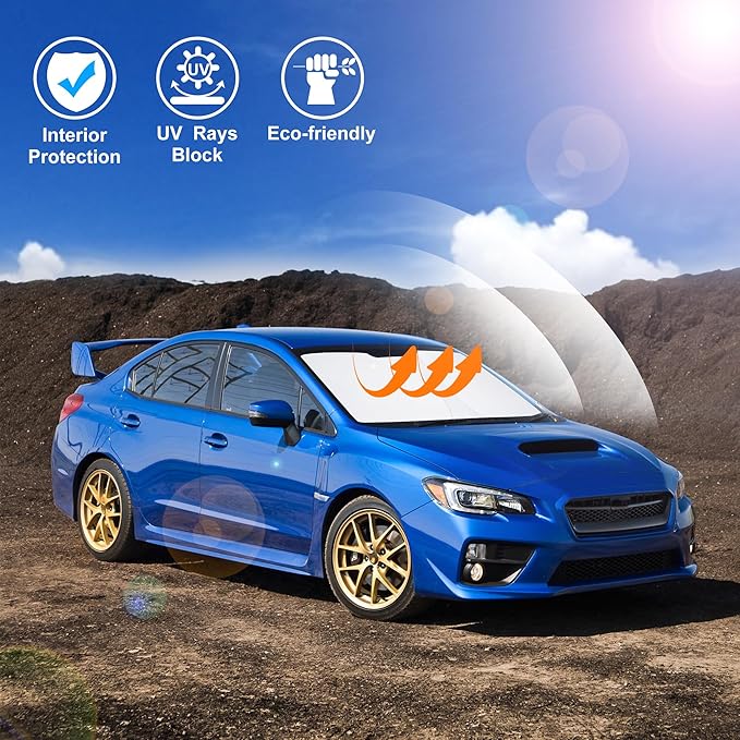 Windshield Sun Shade Custom Fit for 2008-2015 Subaru Impreza WRX/WRX STI Accessories Foldable Sunshade Sun Blocker Protect Car from Sun Rays & Heat Damage Keep Car Cooler
