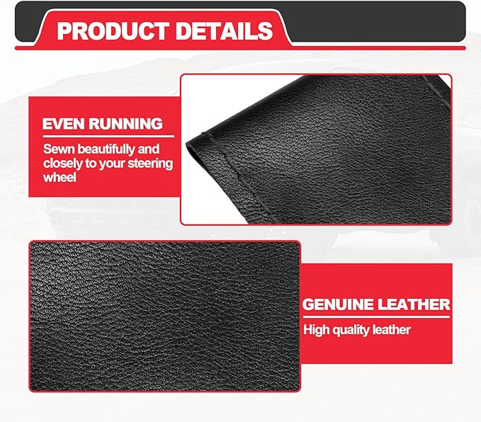 Direct PU Leather Steering Wheel Cover, 15 Inch Non-Slip Breathable/Soft and Comfortable Feeling, Genuine PU Leather Stitch On Wrap for Car Truck SUV - DIY Sewing with Needle Thread (Black)